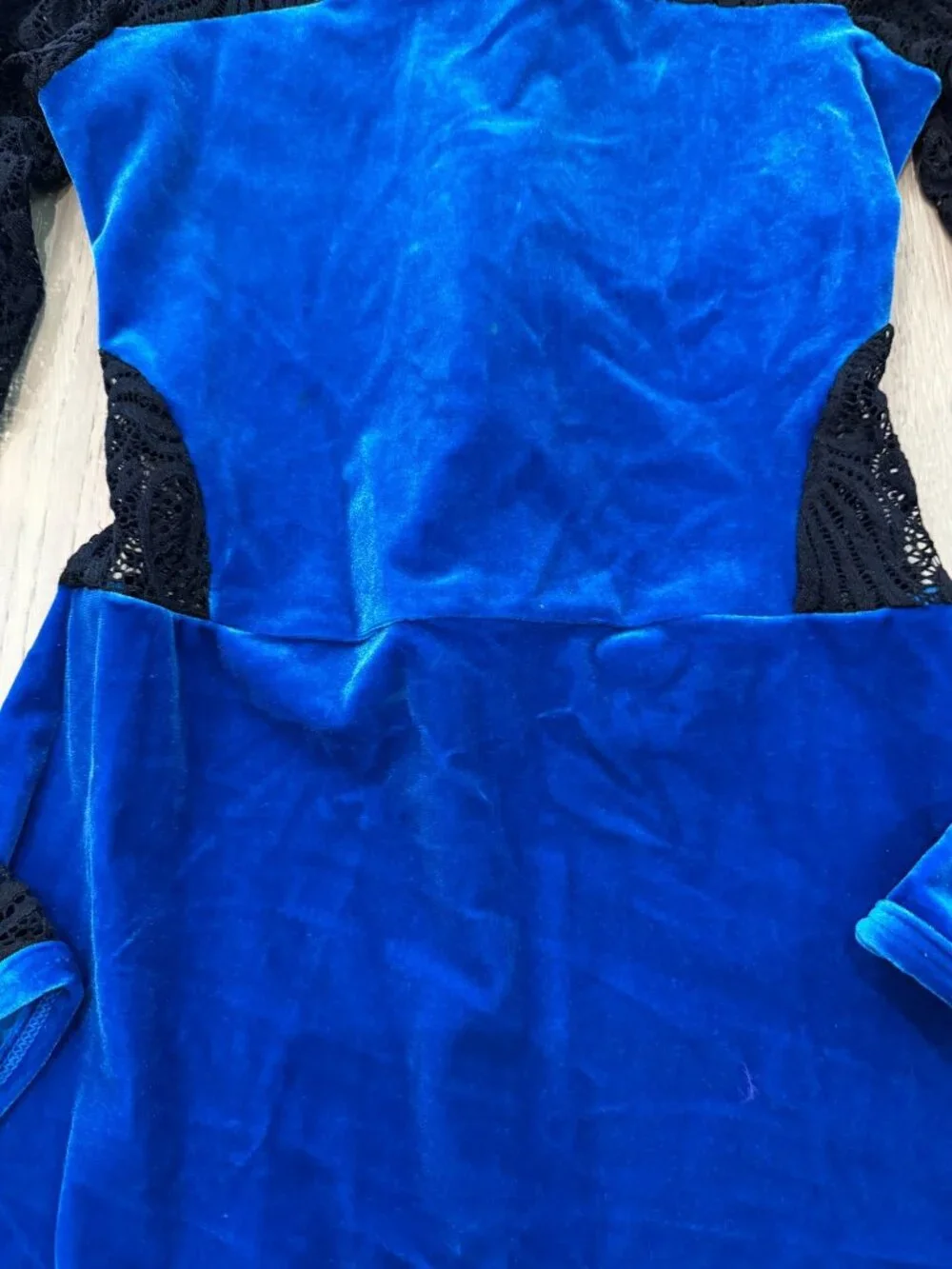 Curtain Call Blue Velvet Stretch Lace Dance Leotard Costume CLA 10-12